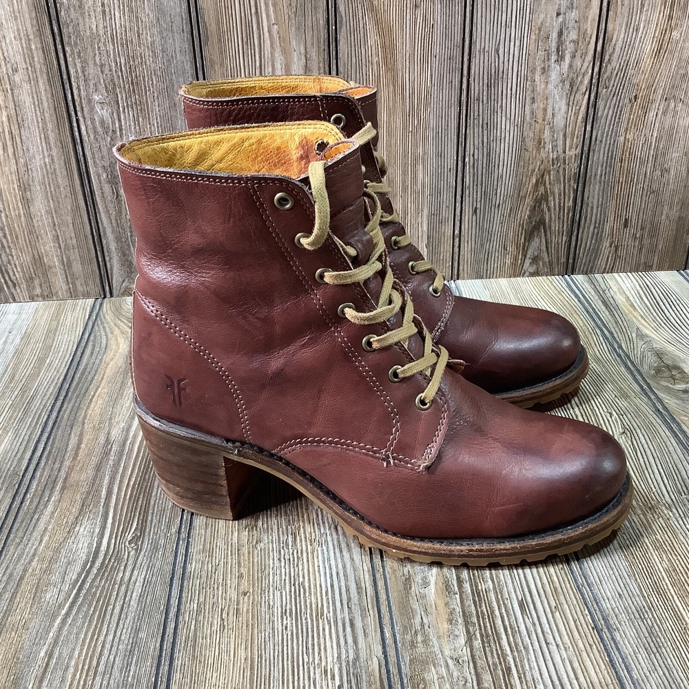 RARE Frye Sabrina 6G Boots Womens Lace Up Brown Marbled Combat Vintage Size 10 M